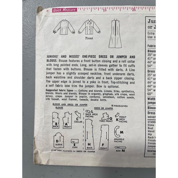Simplicity 5392 1960s Sewing Pattern Size 12 Juniors  Dress Jumper Blouse CUT - Picture 4 of 7